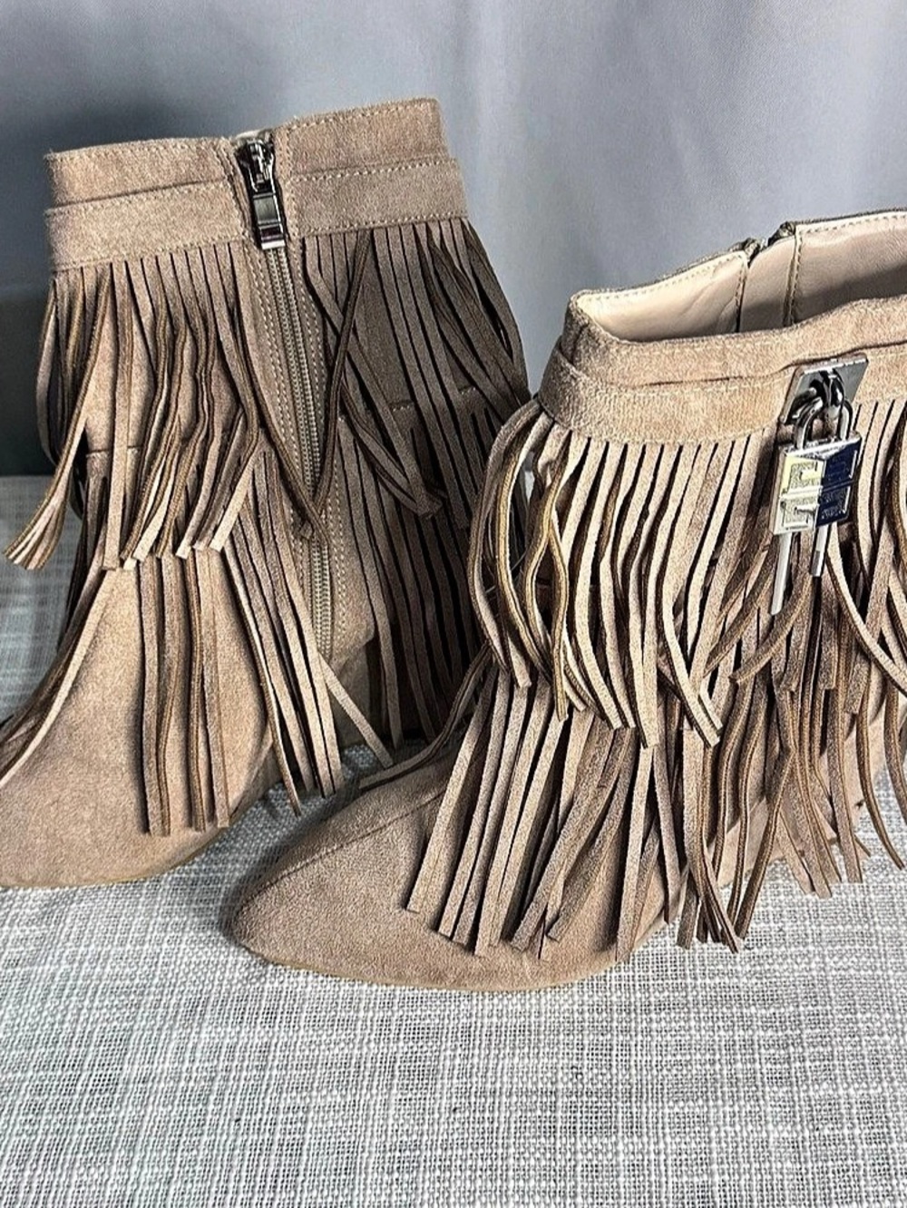 Women's Fringe Heeled Booties in Brown